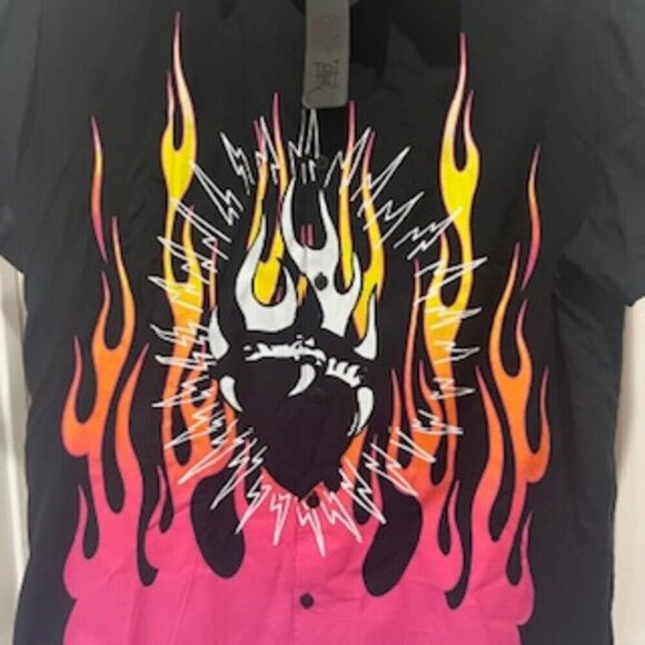 NEW Ed‎ Hardy Tattoo Black Button up Camp Shirt Men's xL Flames Button Up… - Picture 6 of 12